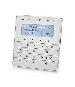 INT-KSG-SSW | LCD klávesnica, 4 riadky, funkcie makro, šetrič displeja, kapacitné tlačidlá, strieborny plast, strieborny rámik, biela základňa   